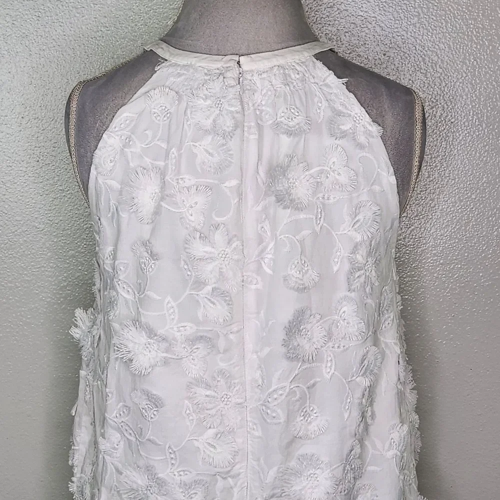 Ann Taylor White High Neck Halter Floral Applique' Mini A Line Dress Size M/L - Picture 7 of 12